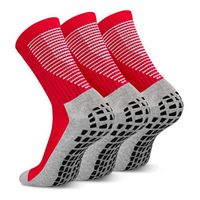 3 paires de chaussettes de football, chaussettes de sport antidérapantes et respirantes (rouge)