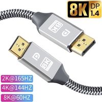 [2M] Câble DisplayPort 1.4 Câble DP Mâle vers Mâle HDR 8K 60Hz /4K 144Hz /2K 165Hz pour TV, PC, Carte Graphique, Switch