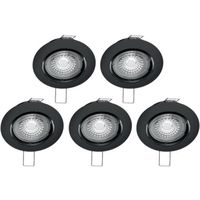 Xanlite - Lot de 5 spots noirs encastrables LED avec ampoules incluses, culot GU10, 345 Lumens, équivalence 50 W, 2700K, Blanc chau