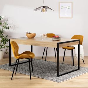 Table à manger 2 tiroirs - Pieds métal - Décor chêne riviera et noir - L 166 x P 90,2 x H 76,9  cm - HIGH ROCK