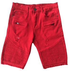 JEANS Short jean Homme troué en coton Shorts Jean Homme slim fit  - Rouge
