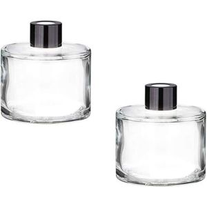 BOUTEILLE - FLACON Lot de 2 flacons diffuseurs vides en verre transparent de 50 ml avec bouchon noir rond pour huiles essentielles, parfum138