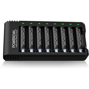 POWEROWL 8 Slots Chargeurs de Piles Rechargeable Chargeur Piles pour Ni-MH  Ni-CD AA AAA C D Charge (Charger+4AA+4AAA) : : High-Tech