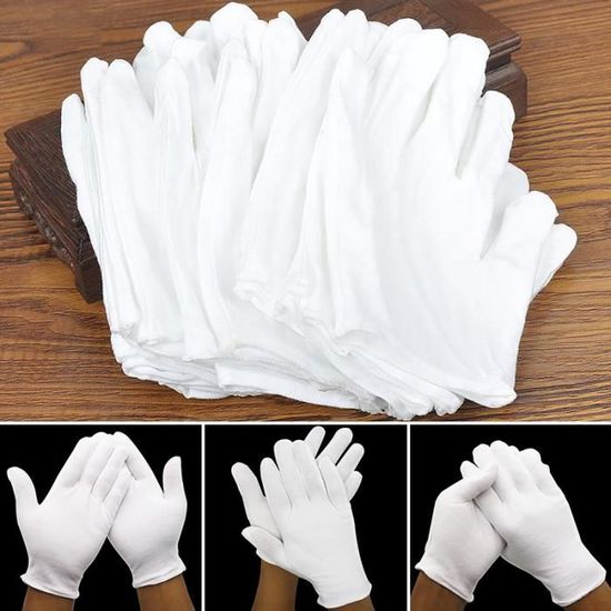 Gants Blancs En Coton Pour Hommes - Bouton Pression, Tenue Cérémonie, Smoking, Inspection Bijoux (lot 3 Ou 5 Paires)