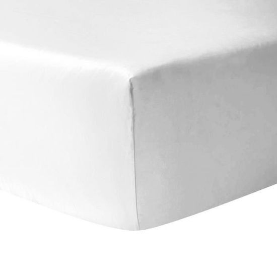 Drap housse 160 x 200 cm + 30 cm 100 coton 57 fils / cm BLANC
