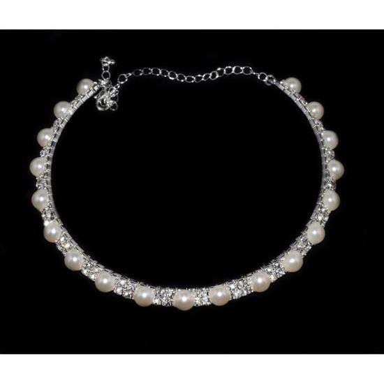 Collier Ras De Cou 2 Rangs Perles Strass Bijoux Mariage Soiree