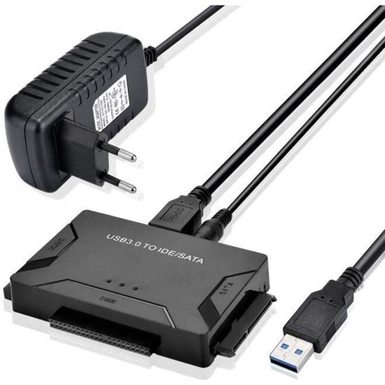 USB Disque Dur Adaptateur USB 3.0 vers IDE SATA, Cable USB 1m pour 2.5" 3.5" IDE SATA HDD SSD