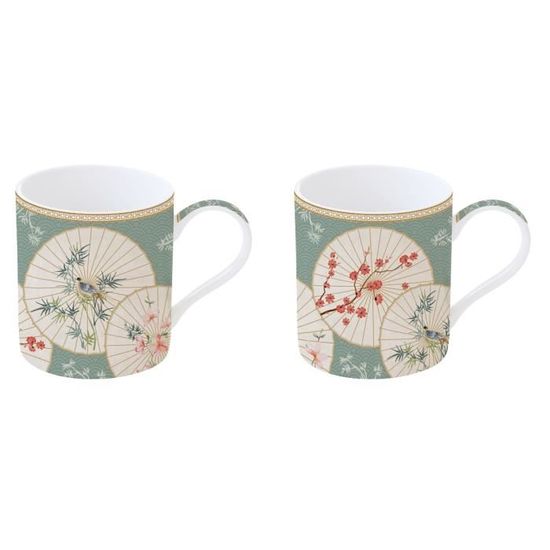 Coffret 4 Mugs En Porcelaine Fine 300 Ml - Motif Art Déco Fleuri - Passe Au Micro-ondes