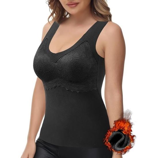 Débardeur Thermique Femme En Polaire Avec Dentelle - Camisole Chaud Col V Élégant WOWENY
