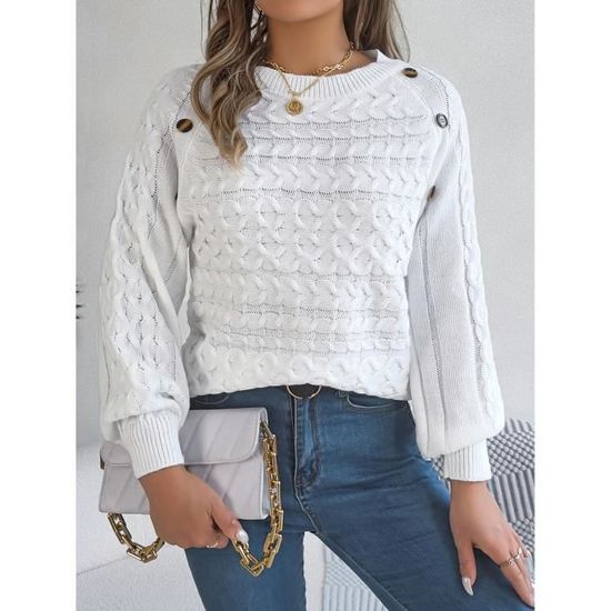 Pull Vintage Pull Femme Col V Motif Tresse Coton Style Vintage  Automne/Hiver Pull Manche Longue Femme Chic