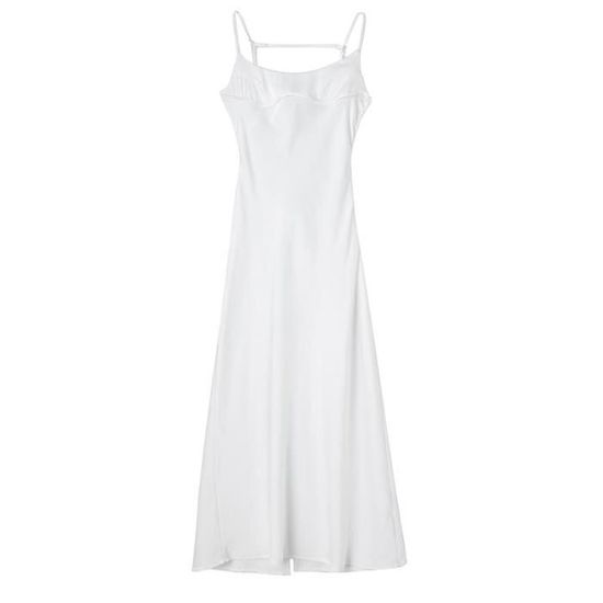 Robe Longue Femme En Satin élégante - Dos Nu, Bretelles Spaghetti, Fendue, Pour Mariage, Bal, Soirée - 5