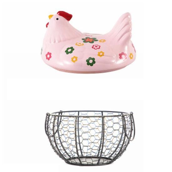Panier à œufs en fil chromé en forme de poule / fond osier | Acheter