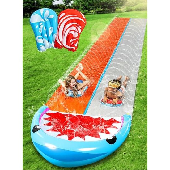 Toboggan Aquatique Double 7m Avec 2 Planches – Arroseur Intégré – Idéal Jardin, Piscine, Plage – Fun Estival Garanti