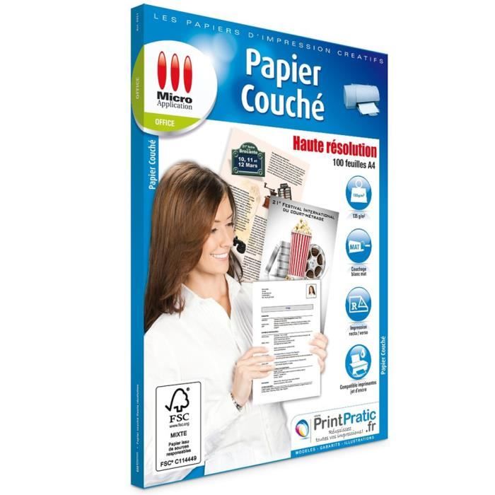 Pack de 100 papiers haute définition Micro Application format A4 recto verso