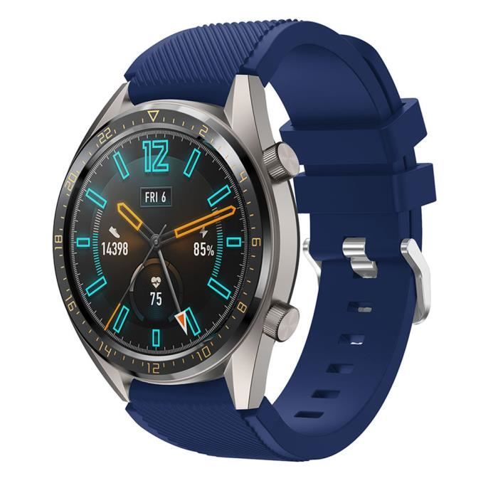Bracelet montre en silicone 22MM remplacement pour Huawei Watch GT sport, Bleu marin, L