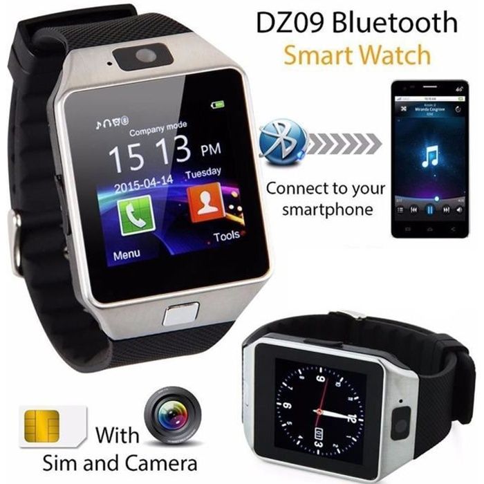 Hot vente intelligente Montre Bluetooth DZ09 intelligente Wearable Watch Phone -Noir
