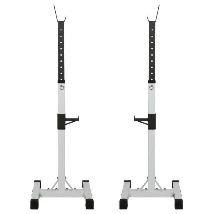 Repose Barre Musculation Support De Haltère Rack A Squat Réglable En Hauteur 105-160 cm - Blanc