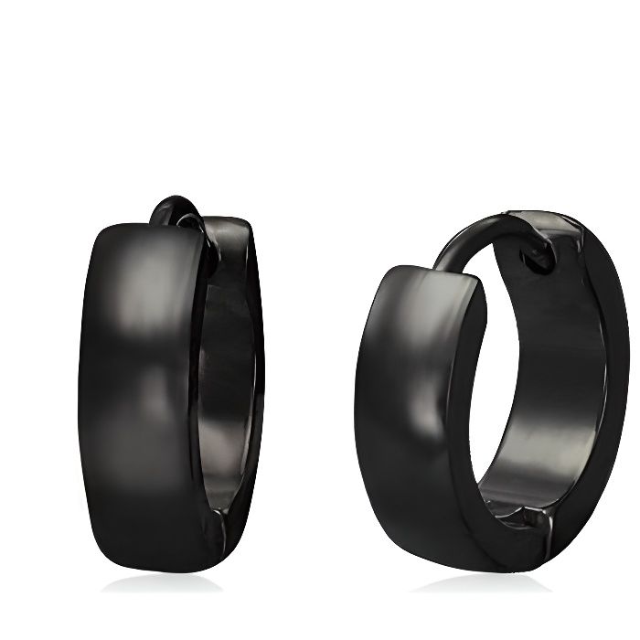 Paire de boucles d'oreilles homme acier inoxydable bombée toute noire