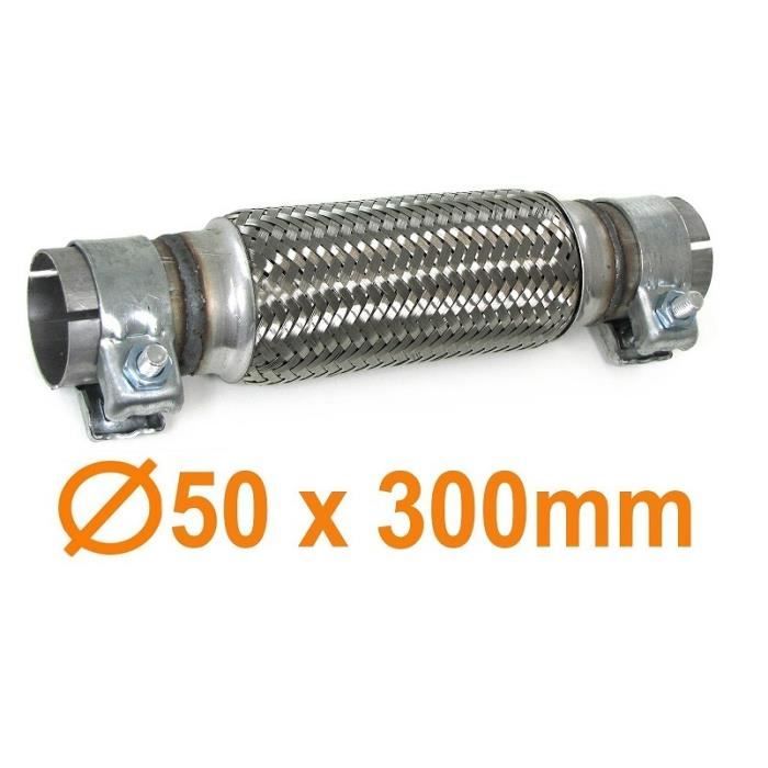 TUYAU DE REPARATION FLEXIBLE TRESSER ECHAPPEMENT 300MM DIAMETRE 50MM + 2 COLLIERS