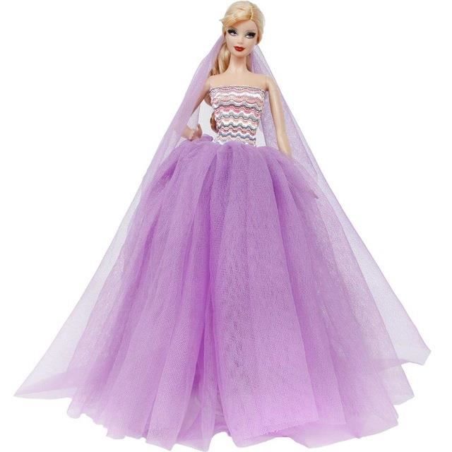 Mode bretelles dentelle robe de bal mariée blanc robes de mariée princesse traînant voile vêtements pour Barbie poupée accessoires