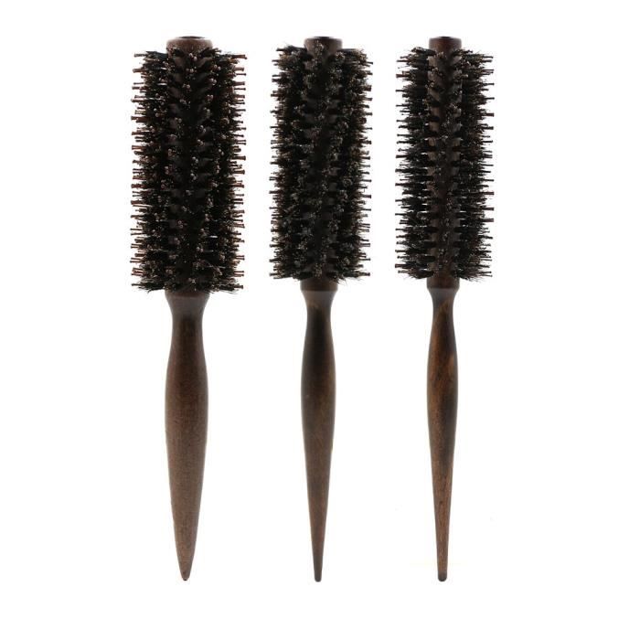 Brosse à cheveux rouleau rond en bois pour Salon de coiffure, poils de sanglier, peigne à cheveux bouclés en N DY9037