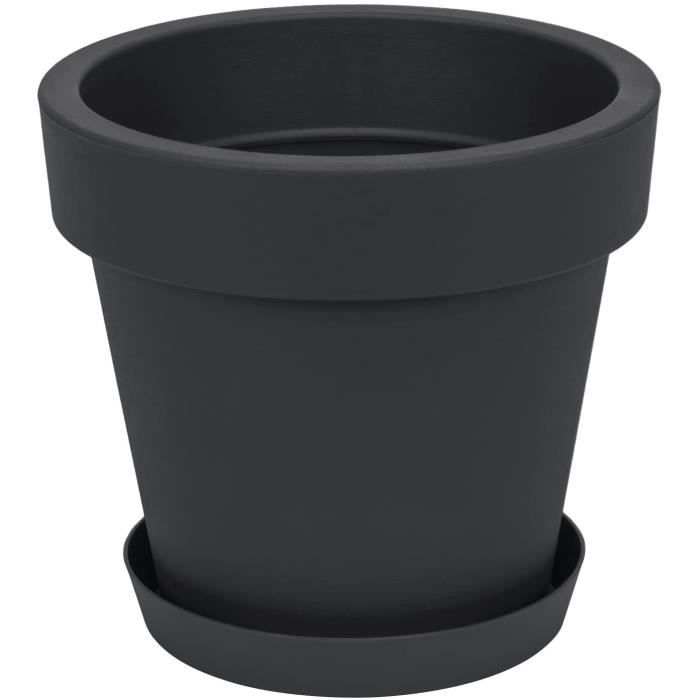 Décoration d'extérieur Pot de fleur avec soucoupe en plastique Lofly, classique, 50 cm diam, anthracite 19234