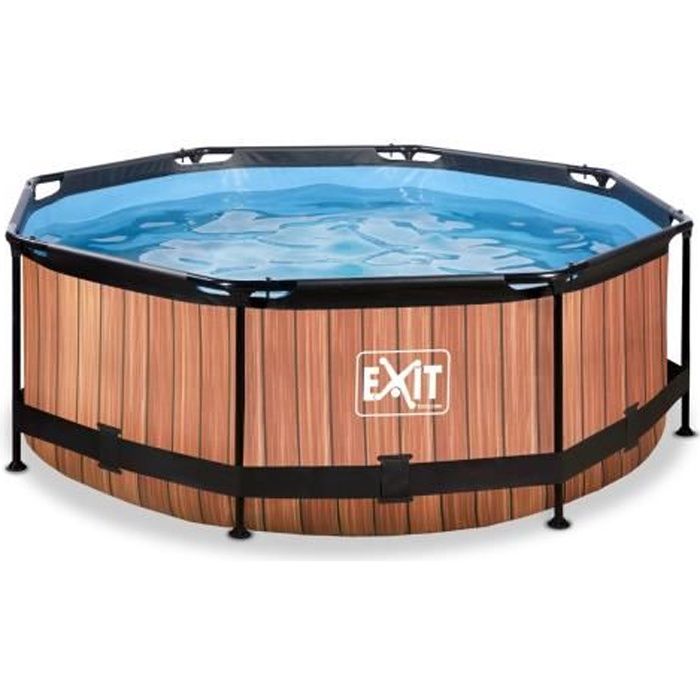 Piscine EXIT Wood ø244x76cm avec pompe filtrante - marron