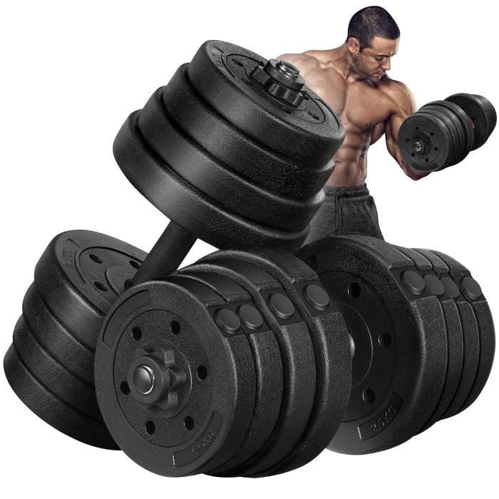 BESPORTBLE Haltère kit haltères réglables musculation réglable 30 kg - avec 2 barres d'extension 4 écrous 16 plaques d'haltères