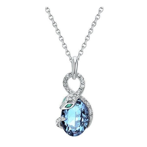 Pendentif Serpent en Cristal de Swarovski Elements Bleu et Plaqué Rhodium