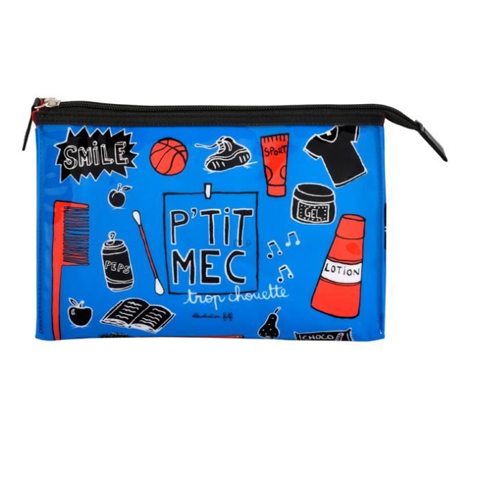 Trousse De Toilette PETIT MEC CHOUETTE Bleu - Rangement Pour Voyage Idée Cadeau Original Enfant Garçon - Dlp Derrière La Porte