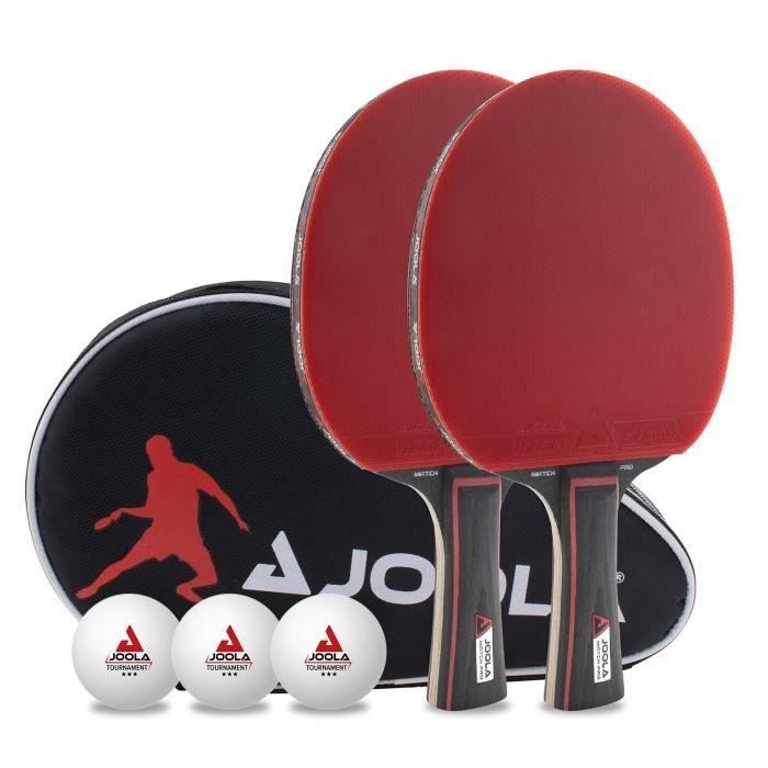 JOOLA Ensemble tennis de table DUO PRO 2 raquettes + 3 balles de tennis de table + housse de tennis de table, rouge-noir, 6-pcs.