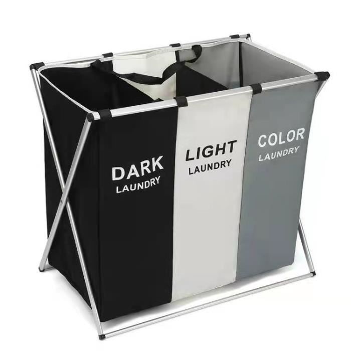 Panier à Linge sale Pliable Corbeille à linge en Tissu Oxford 3 Compartiments avec poignée pour Salle de Bain, Chambre, Maison
