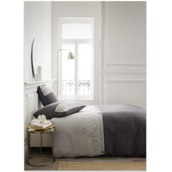 TODAY Parure de lit 220X240 2 personnes Percale bicolore gris PREMIUM TODAY