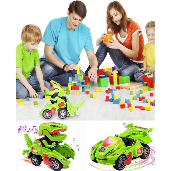 Transformer Dinosaure Jouet Enfant,Jeux Transformable 2 en 1 Switch and Go Dino avec Lumière Musique Garcon Fille 4 à 10 Ans