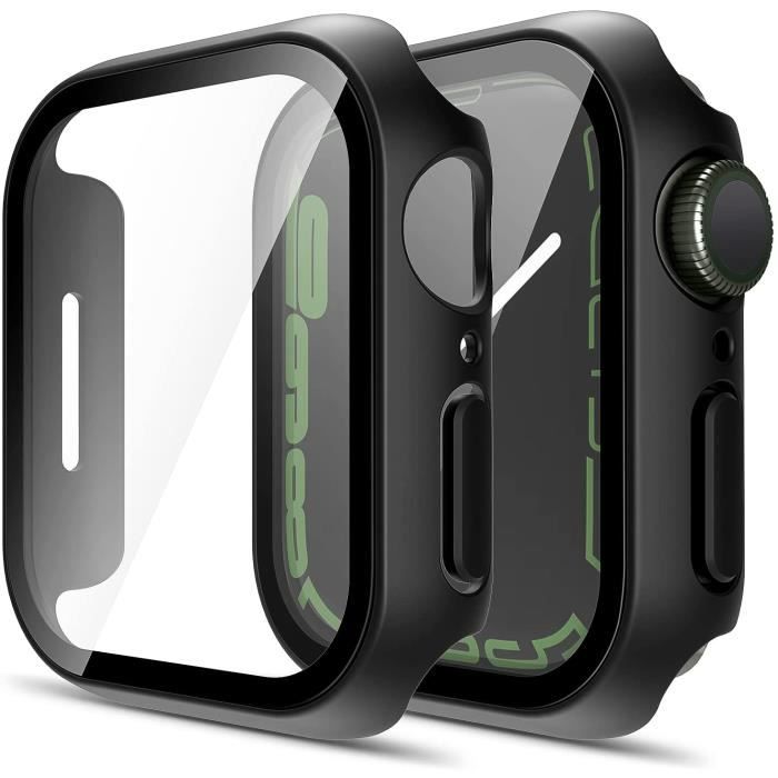 2 Pièces Coque pour Apple Watch Series 7 45mm Protection Écran,Dur PC Matériel Coque,Ultra Mince Verre Trempé Écran Coque-Noir