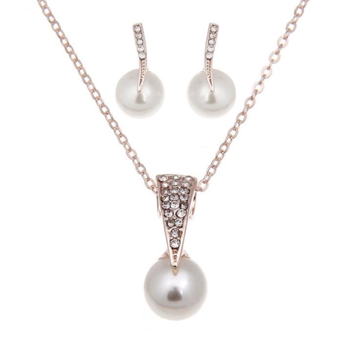 Ajustable Bijoux Luxe Parure Bijoux Collier + Boucle d’Oreille Pour Femme Mariage ,Perle ,Saint Valentin Noël Anniversaire