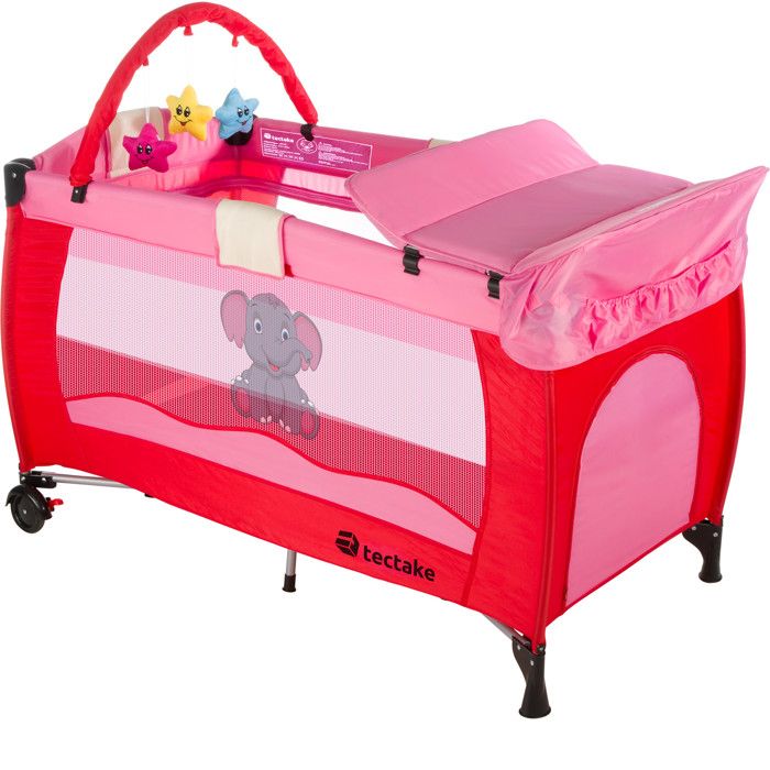 TECTAKE Lit parapluie DODO réglable en hauteur + Sac de transport 132 cm x 75 cm x 104 cm Rose