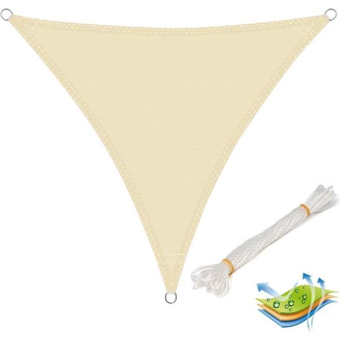WOLTU Voile d’ombrage Triangulaire en HDPE,protection contre le soleil avec protection UV pour jardin-terrasse,3X3X3 m,Crème