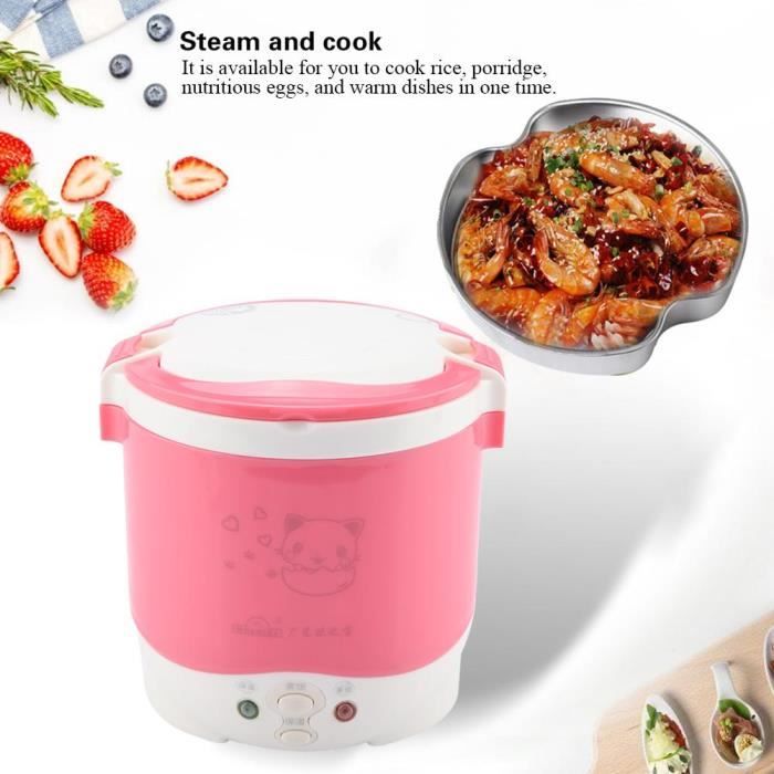 1L Cuiseur à riz électrique multifonctionnel portatif 170W avec EU adaptateur (rose )---DQ FRANCE