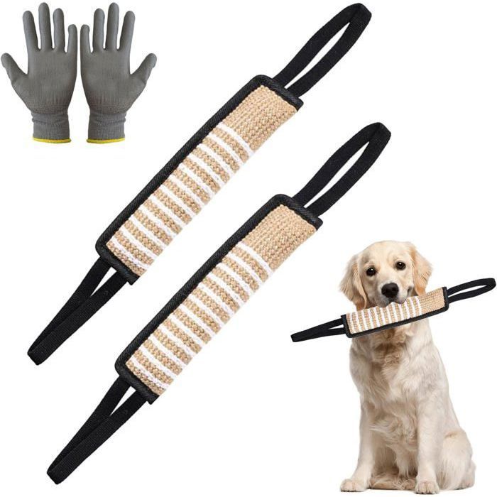 Meilleurs prix pour 2 boudins à mordre pour chien en toile de jute très robustes pour lentraînement K9 à la corde et à la traction avec deux boucles