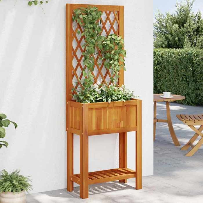 vidaXL Jardinière avec treillis et étagère bois massif d'acacia jardinière de jardin jardinière de patio boîte à plantes 364898