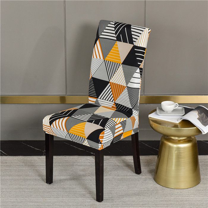 6Pcs Housses de Chaise de Salle à Manger Extensible Universelle Polyester et Elasthanne Géométrie Noir et Jaune