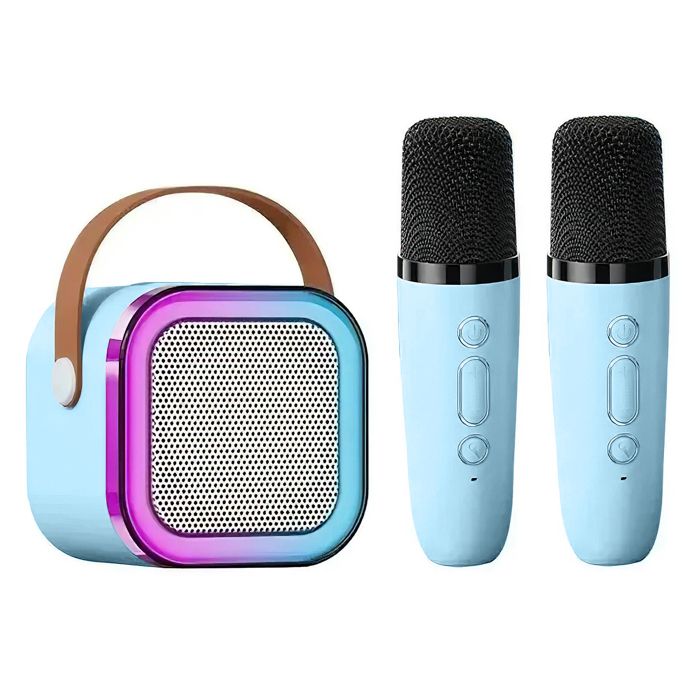 Machine Karaoké Portable Avec 2 Micros Sans Fil - Enceinte Bluetooth LED Pour Enfants Et Adultes