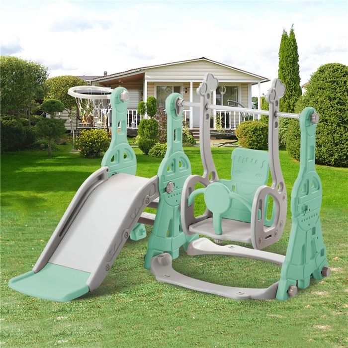 Toboggan Enfant Reenborn 6 En 1 - Intérieur/extérieur Avec Balançoire Et Panier Basket