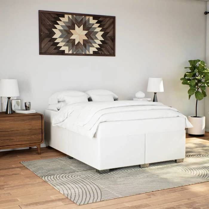 Cadre de lit double-Lit adulte contemporain-sans matelas-blanc 140x190 cm similicuir BDMF00693860997