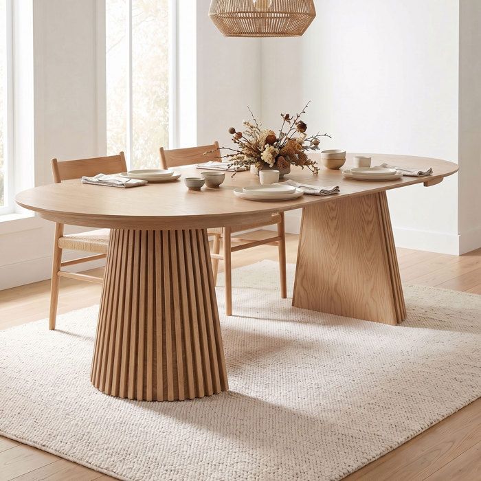 Table à manger ronde extensible 120-160-240 cm placage chêne naturel