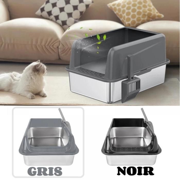 Comparer les prix de BELFOYER Bac à litière pour chat - en acier inoxydable - avec pelle - adapté à plusieurs chats - Antiadhésif, Étanche - Gris