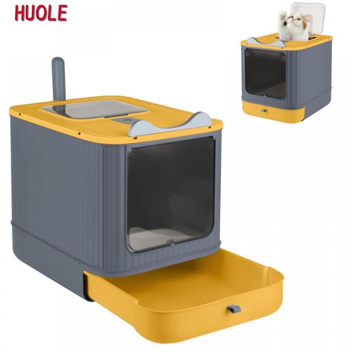 Comparer les prix de Boîte à litière pour chat, boîte à litière ouverte et fermée avec désodorisant, 44.5*36.5*34.5cm, tiroir coulissant, jaune.