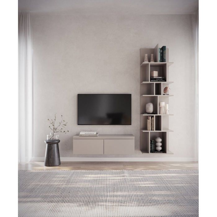 Meuble TV 2 portes -suspendu - BEMMI- 100 cm - greige