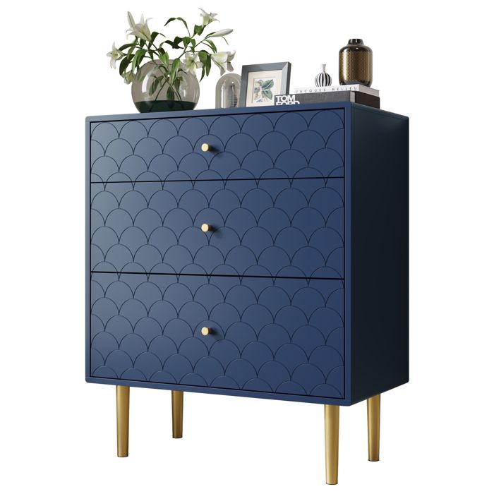 Commode avec 3 tiroirs buffet haut pour chambre et tous les salons meuble polyvalent pour le salon 75 x 40 x 89 cm Bleu marine